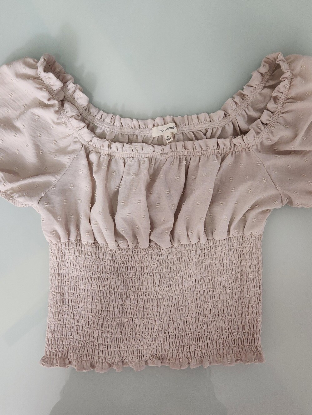 Cream Smocked Off-Shoulder Top